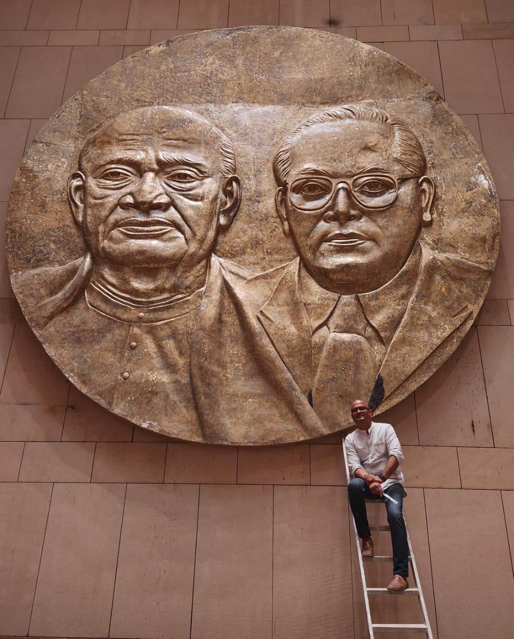 Sculpture of Sardar Vallabhbhai Patel and Dr Babasaheb Ambedkar in new Parliament building