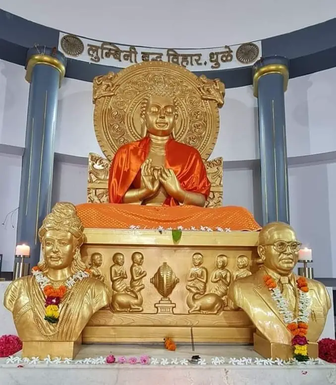 Statues of Buddha, Ashoka and Ambedkar in Dhule, Maharashtra